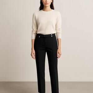 Veronica Beard Black Slim Ankle Pants – Size 6 Flat Front with Silver Buttons